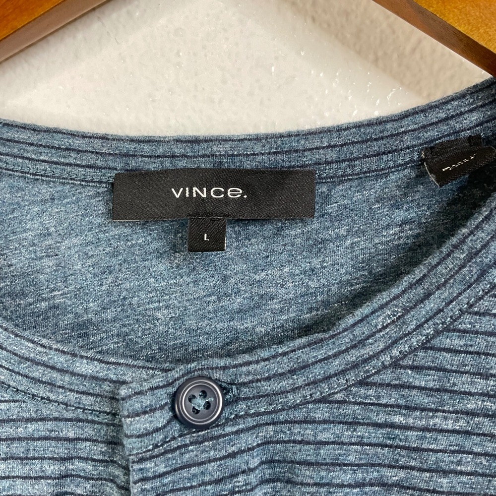 Vince Striped Long Sleeve Henley Shirt Size Large - Picture 3 of 5